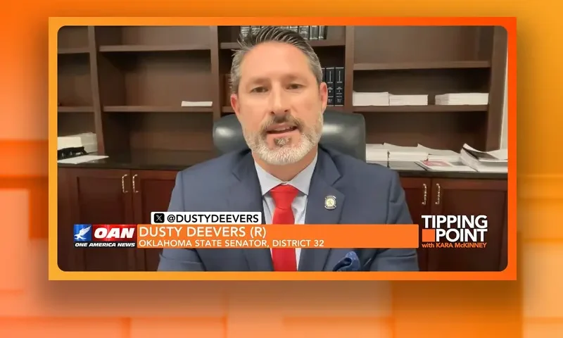 Video still from Tipping Point on One America News Network during an interview with the guest, Senator Dusty Deevers.