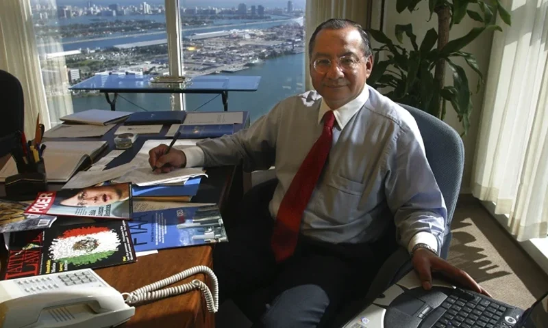 3 of 5 | FILE - Manuel Rocha sits in his office at Steel Hector & Davis in Miami in January 2003, joining the firm to help open doors in Latin America. On Thursday, Feb. 29, 2024, Rocha, 73, told a judge he would admit to federal counts of conspiring to act as an agent of a foreign government, charges that could land him behind bars for several years. (Raul Rubiera/Miami Herald via AP, File)