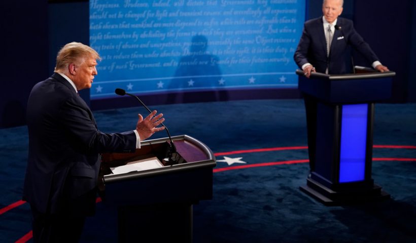CLEVELAND, OHIO - SEPTEMBER 29: U.S. President Donald Trump speaks during the first presidential debate against former Vice President and Democratic presidential nominee Joe Biden at the Health Education Campus of Case Western Reserve University on September 29, 2020 in Cleveland, Ohio. This is the first of three planned debates between the two candidates in the lead up to the election on November 3. (Photo by Morry Gash-Pool/Getty Images)