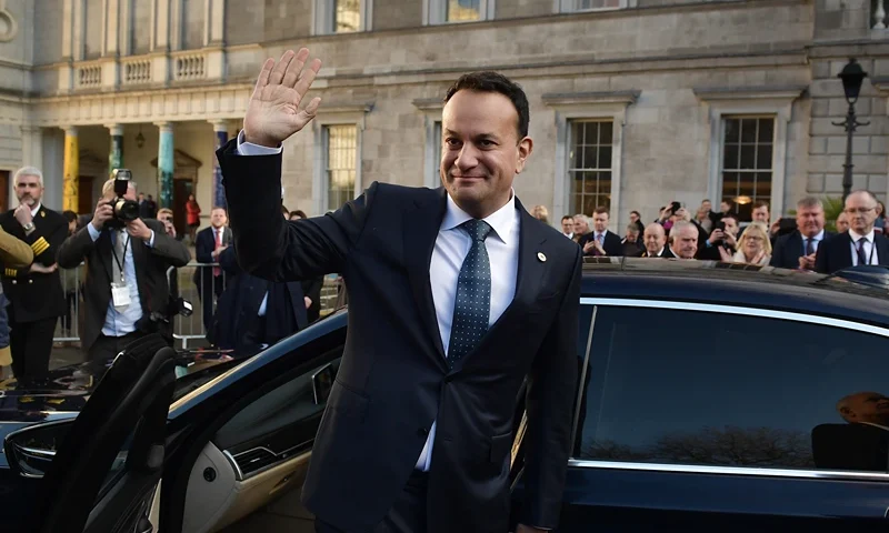 Leo Varadkar Is Nominated As Taoiseach DUBLIN, IRELAND - DECEMBER 17: Fine Gael leader Leo Varadkar waves as he is congratulated by party members after being nominated as Taoiseach at Leinster House on December 17, 2022 in Dublin, Ireland. Leo Varadkar who previously held the post will take over as the newly appointed Taoiseach from Micheal Martin as part of a coalition agreement between the two political parties, Fianna Fail and Fine Gael following the last election which resulted in a hung government. (Photo by Charles McQuillan/Getty Images)