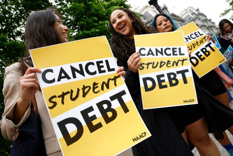 WASHINGTON, DC - MAY 12: Student loan borrowers gather near The White House to tell President Biden to cancel student debt on May 12, 2020 in Washington, DC. (Photo by Paul Morigi/Getty Images for We, The 45 Million)
