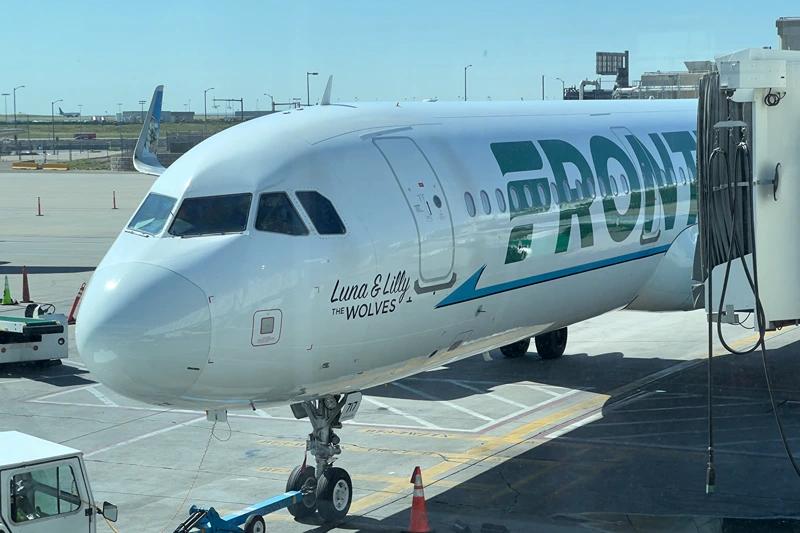 US-TRAVEL-AVIATION
A Frontier Airlines plane sits at the gate at Denver International Airport (DEN) in Denver, Colorado, on July 30, 2023. (Photo by Daniel SLIM / AFP) (Photo by DANIEL SLIM/AFP via Getty Images)