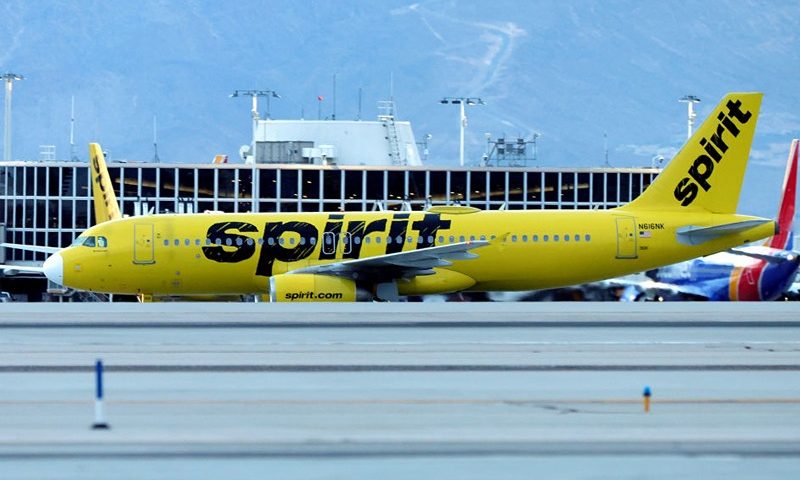 LAS VEGAS, NEVADA - FEBRUARY 04: A Spirit Airlines jet taxis at Harry Reid International Airport on February 04, 2024 in Las Vegas, Nevada. An appeals court said on February 2 that it would hear an appeal in June to overturn a judge's ruling that blocked a USD 3.8 billion merger of Spirit Airlines and JetBlue. (Photo by Ethan Miller/Getty Images)