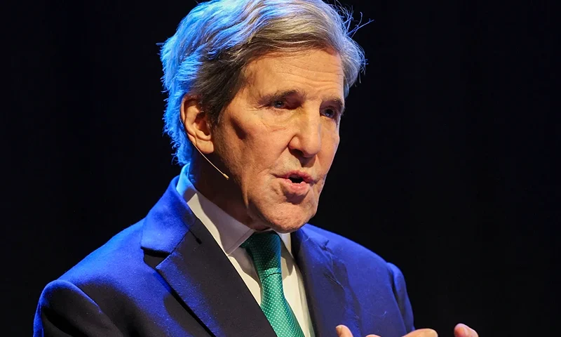 The US special envoy for climate John Kerry attends a summit on decarbonisation with Norway's Prime Minister (unseen) and Norwegian business leaders, on Fabruary 15, 2024 in Oslo. (Photo by Ørn E. Borgen / NTB / AFP) / Norway OUT (Photo by RN E. BORGEN/NTB/AFP via Getty Images)