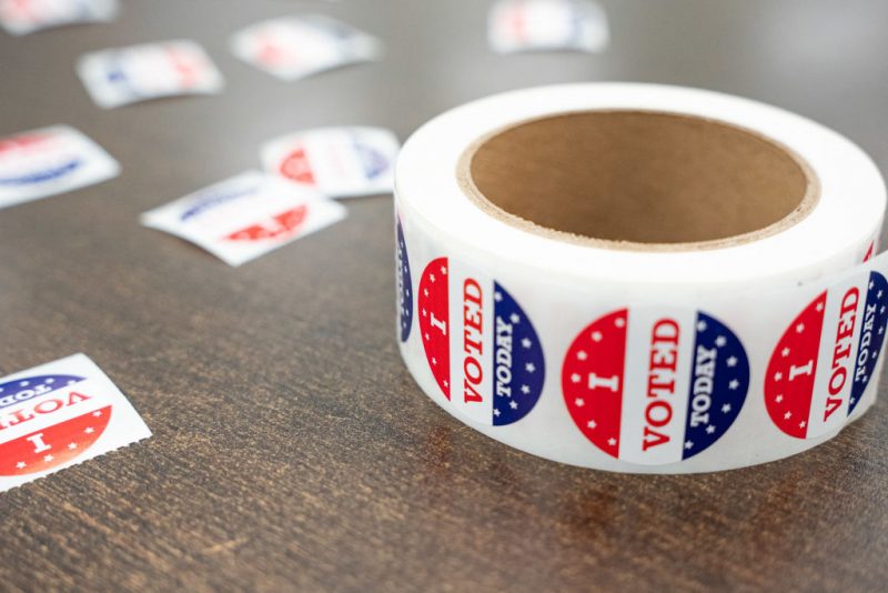 I voted stickers lay on a table at a polling station in Nashville, Tennessee on Super Tuesday, March 5, 2024. Americans from 15 states and one territory vote simultaneously on 