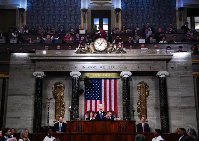 WASHINGTON, DC - MARCH 7: U.S. President Joe Biden delivers the annual State of the Union address before a joint session of Congress in the House chamber at the Capital building on March 7, 2024 in Washington, DC. This is Biden's final address before the November general election. (Photo by Shawn Thew-Pool/Getty Images)