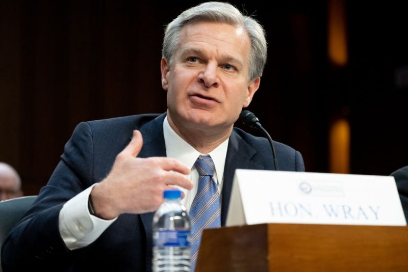 FBI Director Christopher Wray testifies during a Senate Select Committee on Intelligence on the "Annual Worldwide Threats Assessment" in the Hart Senate Office Building on Capitol Hill in Washington, DC, March 11, 2024. (Photo by SAUL LOEB / AFP) (Photo by SAUL LOEB/AFP via Getty Images)
