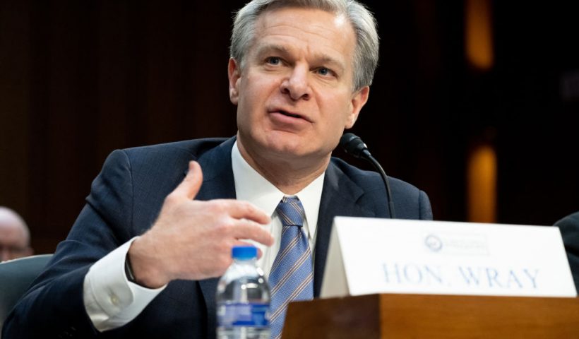 FBI Director Christopher Wray testifies during a Senate Select Committee on Intelligence on the "Annual Worldwide Threats Assessment" in the Hart Senate Office Building on Capitol Hill in Washington, DC, March 11, 2024. (Photo by SAUL LOEB / AFP) (Photo by SAUL LOEB/AFP via Getty Images)