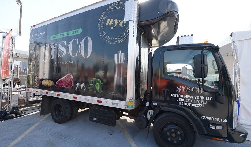 NEW YORK, NY - OCTOBER 18: The Sysco Metro NY Sysco Truck on display at Jets & Chefs: The Ultimate Tailgate hosted by Joe Namath and Mario Batali during the Food Network New York City Wine & Food Festival Presented By FOOD & WINE at Esurance Rooftop Pier 92 on October 18, 2014 in New York City. (Photo by Gustavo Caballero/Getty Images for NYCWFF)