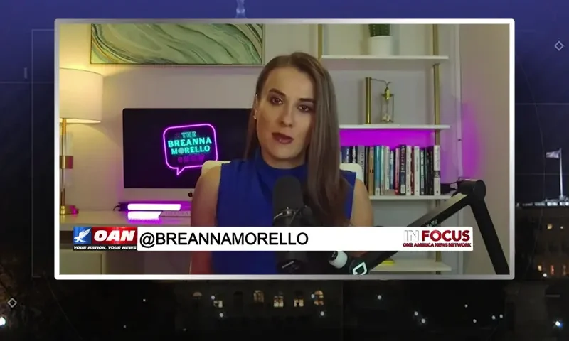 Video still from In Focus on One America News Network during an interview with the guest, Breanna Morello.