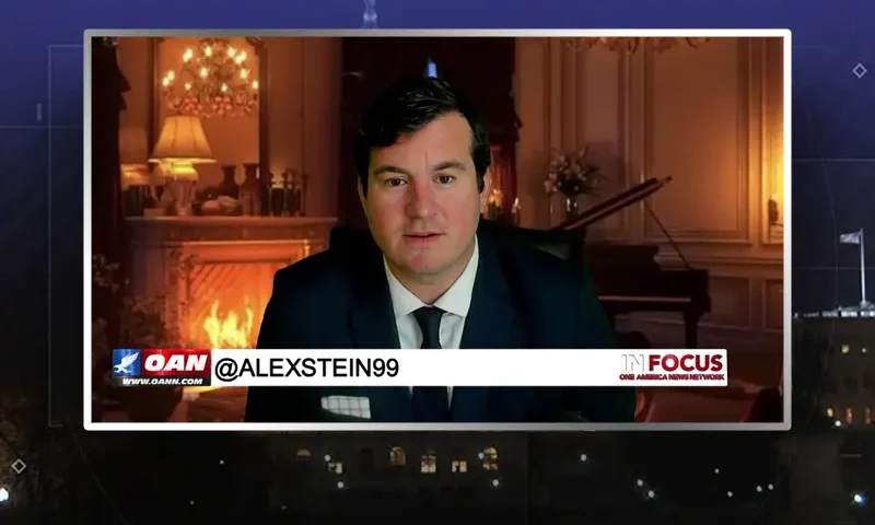 Video still from In Focus on One America News Network during an interview with the guest, Alex Stein.