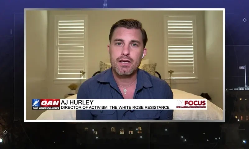 Video still from In Focus on One America News Network during an interview with the guest, AJ Hurley.