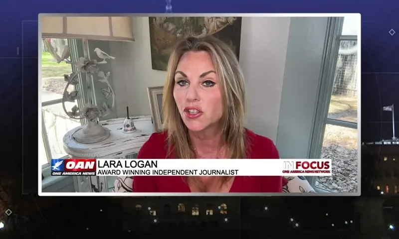 Video still from In Focus on One America News Network during an interview with the guest, Lara Logan.