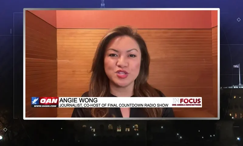 Video still from In Focus on One America News Network during an interview with the guest, Angie Wong.