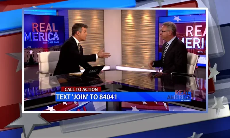 Video still from Real America on One America News Network during an interview with the guest, Bill Wells.