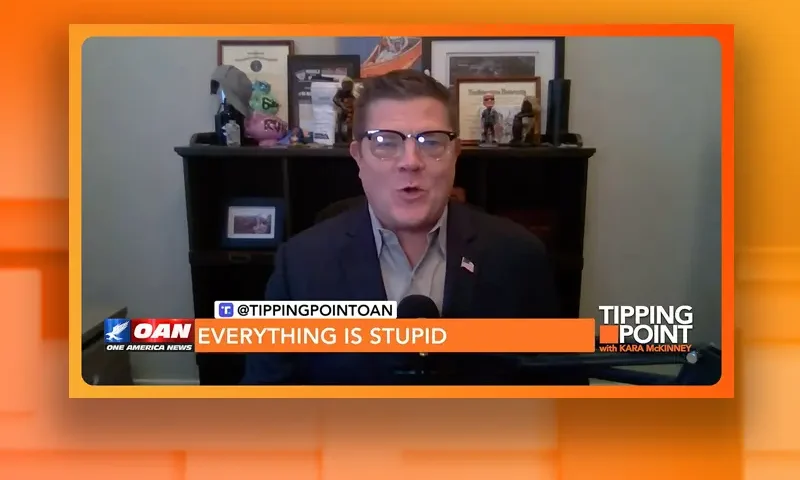 Video still from Tipping Point on One America News Network during an interview with the guest, Jim Nelles.