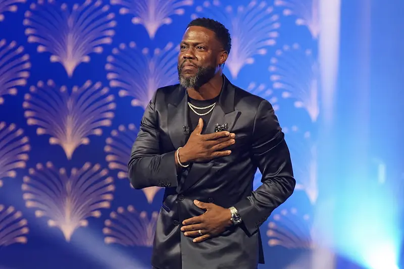 Kevin Hart reacts during the 25th Mark Twain Prize for American Humor at the John F. Kennedy Center for the Performing Arts in Washington, U.S., March 24, 2024. REUTERS/Nathan Howard