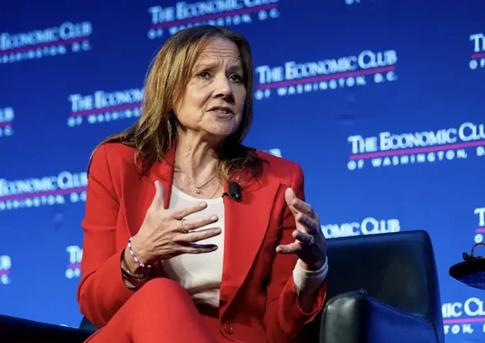 General Motors chair and chief executive officer Mary Barra participates in an Economic Club of Washington discussion in Washington, U.S., December 13, 2023. REUTERS/Elizabeth Frantz/File Photo