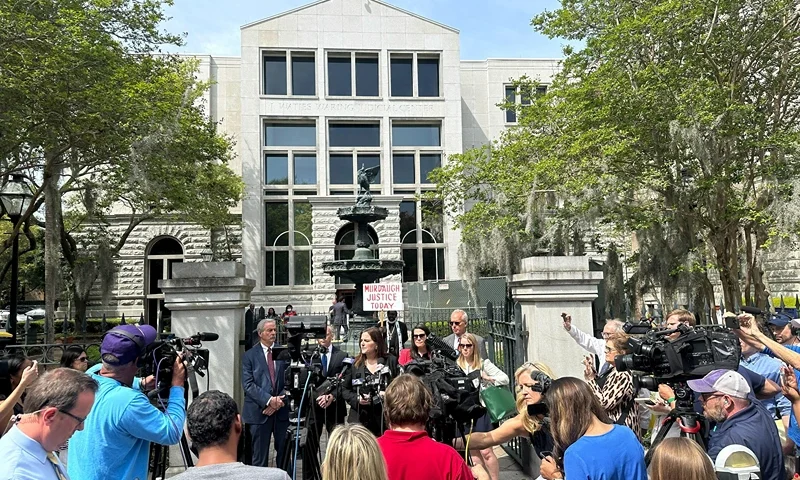 U.S. Attorney for South Carolina Adair Ford Boroughs speaks after Alex Murdaugh was sentenced to 40 years in federal prison for financial crimes on Monday, April 1, 2024, in Charleston, S.C. (AP Photo/Jeffrey Collins)