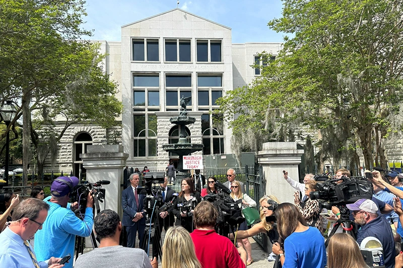 U.S. Attorney for South Carolina Adair Ford Boroughs speaks after Alex Murdaugh was sentenced to 40 years in federal prison for financial crimes on Monday, April 1, 2024, in Charleston, S.C. (AP Photo/Jeffrey Collins)