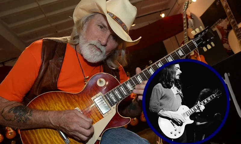 (L) NASHVILLE, TN - MAY 19: Recording Artist Dickey Betts at the press conference for the Gibson Custom Southern Rock tribute 1959 Les Paul at the Gibson Guitar Factory on May 19, 2014 in Nashville, Tennessee. (Photo by Rick Diamond/Getty Images for Webster PR) / (R)Singer and musician Dickey Betts of American rock group The Allman Brothers Band performs at the last night at Fillmore East, a nightclub on Second Avenue, New York City, before the closing of the venue, 27th June 1971. (Photo by Don Paulsen/Michael Ochs Archives/Getty Images)