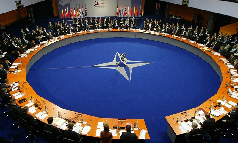 General view of the Prague NATO Summit, 21 November 2002 at Prague's Congress Center. NATO leaders agreed the organisation's biggest ever enlargement, inviting seven ex-communist countries to join the former Cold War bloc as it extends into former Soviet Union territory.AFP PHOTO Gerard CERLES (Photo by GERARD CERLES / AFP) (Photo credit should read GERARD CERLES/AFP via Getty Images)