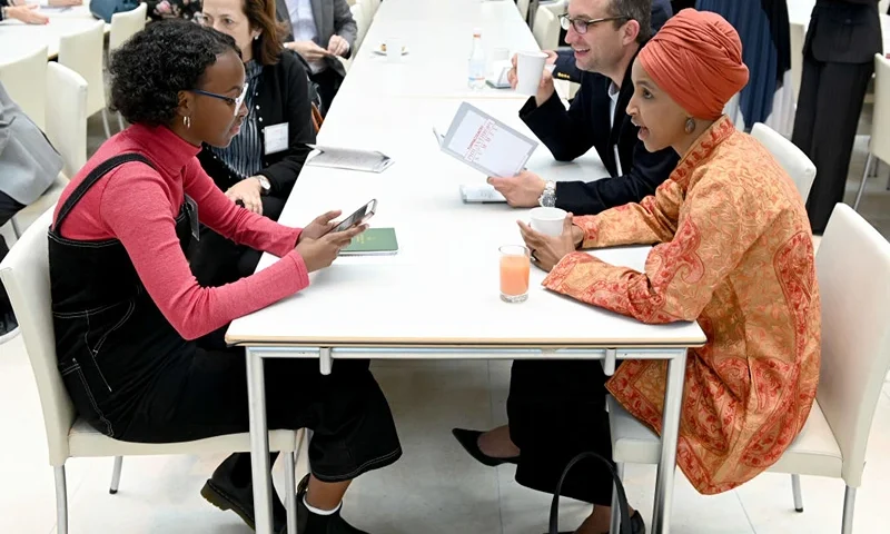 NEW YORK, NEW YORK - MAY 08: Isra Hirsi and Rep. Ilhan Omar (D-MN) at the 2019 Town & Country Philanthropy Summit Sponsored By Northern Trust, Memorial Sloan Kettering, Pomellato, And 1 Hotels & Baccarat Hotels on May 08, 2019 in New York City. (Photo by Bryan Bedder/Getty Images for Town & Country)
