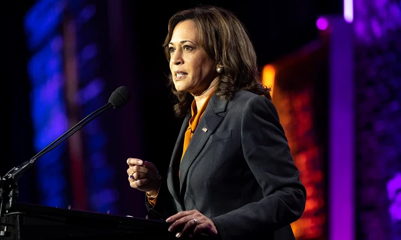WASHINGTON, DC - MAY 03: U.S. Vice President Kamala Harris delivers remarks at the Emily's List gala on May 03, 2022 in Washington, DC. Harris spoke at the 30th anniversary celebration of the pro-choice organization a day after a published report revealed that the Supreme Court is poised to overturn the 1973 landmark Roe v. Wade, which created a constitutional right to abortion. (Photo by Kevin Dietsch/Getty Images)