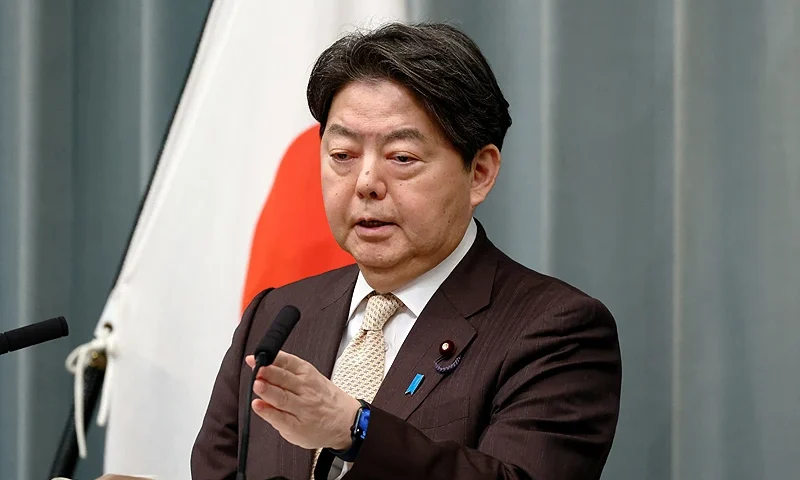 Japan's Chief Cabinet Secretary Yoshimasa Hayashi speaks during a press conference at the Prime Minister's Office in Tokyo on February 21, 2024. (Photo by JIJI Press / AFP) / Japan OUT (Photo by STR/JIJI Press/AFP via Getty Images)