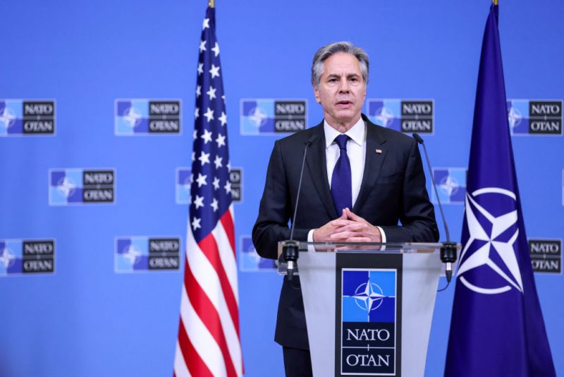 US Secretary of State Antony Blinken speaks during a press conference at the NATO Headquarters in Brussels, on April 4, 2024. (Photo by Johanna Geron / AFP) (Photo by JOHANNA GERON/AFP via Getty Images)