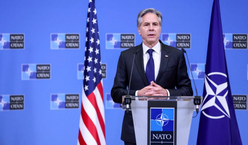US Secretary of State Antony Blinken speaks during a press conference at the NATO Headquarters in Brussels, on April 4, 2024. (Photo by Johanna Geron / AFP) (Photo by JOHANNA GERON/AFP via Getty Images)
