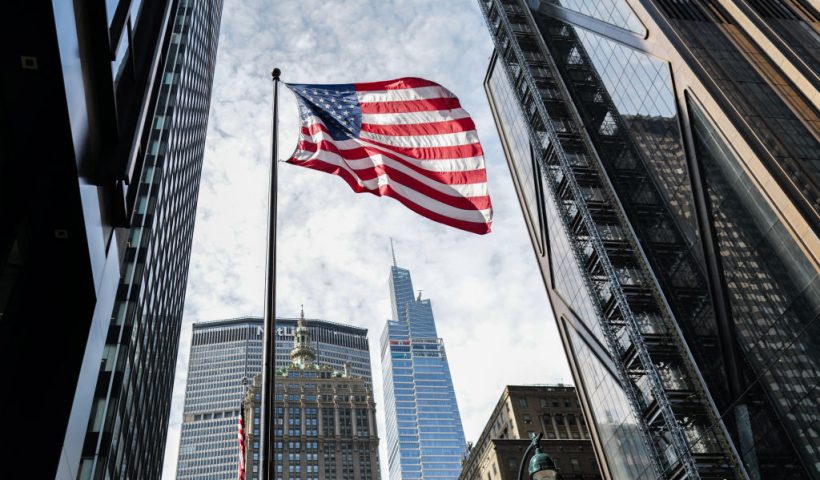 The United States of America flag in the Manhattan borough of New York on April 10, 2024. (Photo by Charly TRIBALLEAU / AFP) (Photo by CHARLY TRIBALLEAU/AFP via Getty Images)