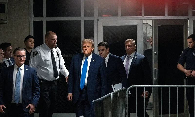 NEW YORK, NEW YORK - APRIL 22: Former U.S. President Donald Trump leaves court during his trial for allegedly covering up hush money payments at Manhattan Criminal Court on April 22, 2024 in New York City. Former President Donald Trump faces 34 felony counts of falsifying business records in the first of his criminal cases to go to trial. (Photo by Victor J. Blue-Pool/Getty Images)