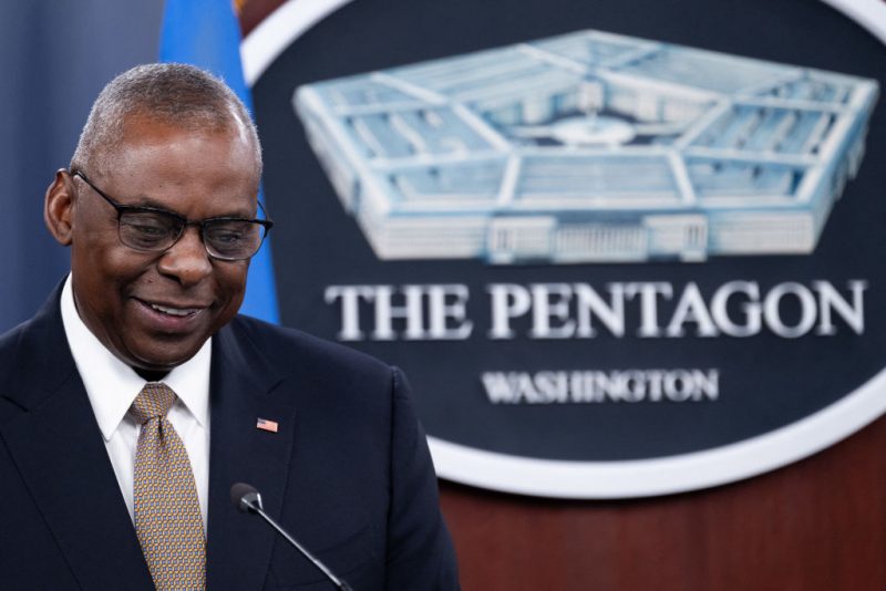 US Defense Minister Lloyd Austin speaks during a press conference after concluding the Ukraine Defense Contact Group at the Pentagon in Washington, DC, on April 26, 2024. Austin announced $6 billion in new military aid for Ukraine, as Washington rushes to fill gaps left by months of limited US assistance. (Photo by SAUL LOEB / AFP) (Photo by SAUL LOEB/AFP via Getty Images)