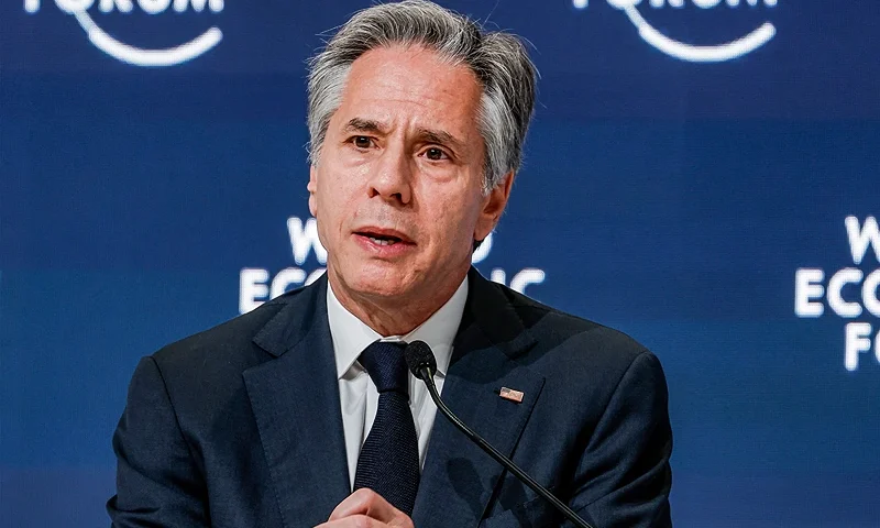 US Secretary of State Antony Blinken speaks at a panel during the World Economic Forum (WEF) in Riyadh on April 29, 2024. (Photo by EVELYN HOCKSTEIN / POOL / AFP) (Photo by EVELYN HOCKSTEIN/POOL/AFP via Getty Images)