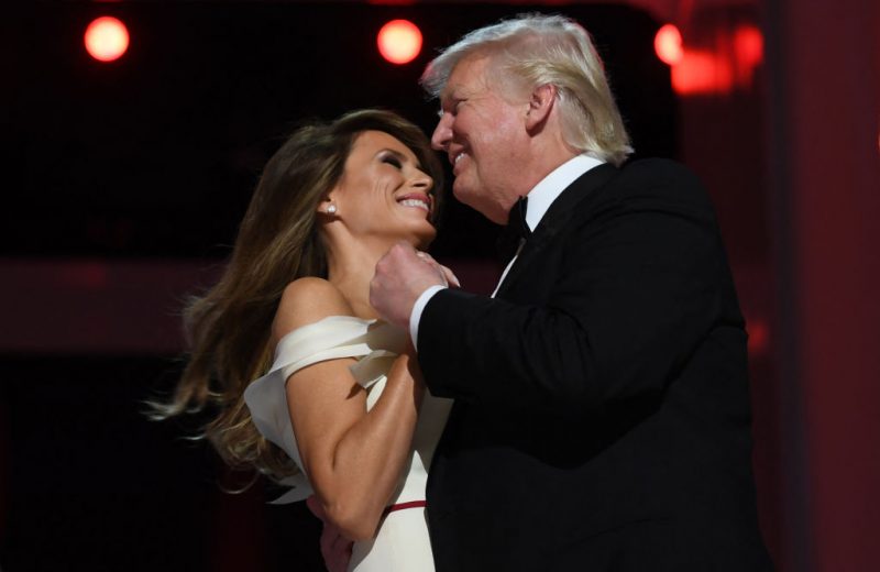 TOPSHOT - US President Donald Trump and the first lady Melania Trump dance at the Liberty Ball at the Washington DC Convention Center following Donald Trump's inauguration as the 45th President of the United States, in Washington, DC, on January 20, 2017. (Photo by JIM WATSON / AFP) (Photo by JIM WATSON/AFP via Getty Images)