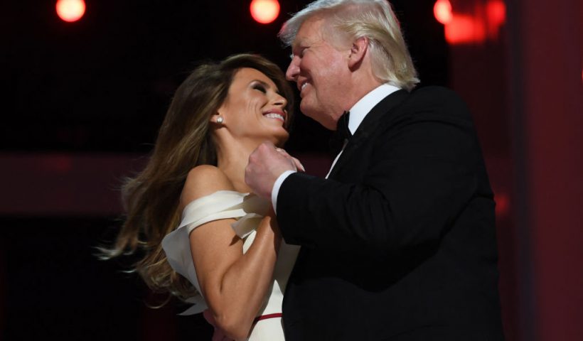 TOPSHOT - US President Donald Trump and the first lady Melania Trump dance at the Liberty Ball at the Washington DC Convention Center following Donald Trump's inauguration as the 45th President of the United States, in Washington, DC, on January 20, 2017. (Photo by JIM WATSON / AFP) (Photo by JIM WATSON/AFP via Getty Images)