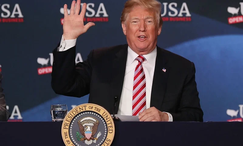 HIALEAH, FL - APRIL 16: U.S. President Donald Trump speaks during a roundtable discussion about the Republican $1.5 trillion tax cut package he recently signed into law on April 16, 2018 in Hialeah, Florida. Trump was joined by local business owners as well as Treasury Secretary Steven Mnuchin, Labor Secretary Alex Acosta. (Photo by Joe Raedle/Getty Images)