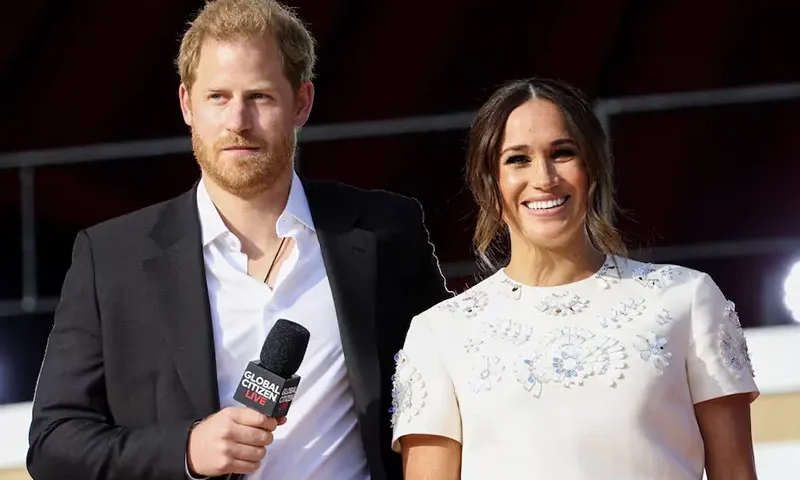 Britain's Prince Harry and Meghan Markle appear onstage at the 2021 Global Citizen Live concert at Central Park in New York, U.S., September 25, 2021. REUTERS/Caitlin Ochs/File Photo