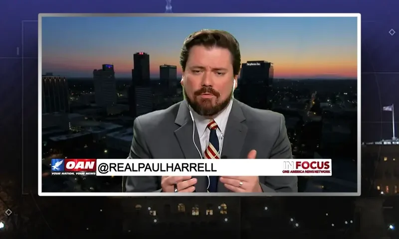 Video still from In Focus on One America News Network during an interview with the guest, Paul Harrell.