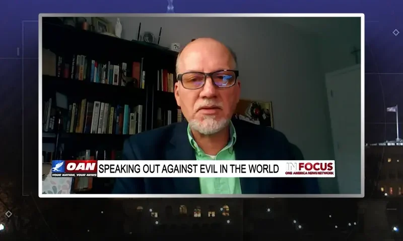 Video still from In Focus on One America News Network during an interview with the guest, Leo Hohmann.