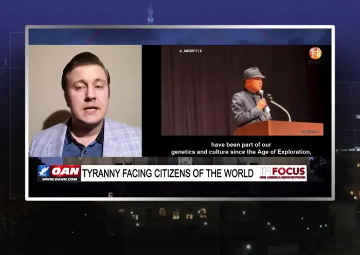 Video still from In Focus on One America News Network during an interview with the guest, Peter Sweden.