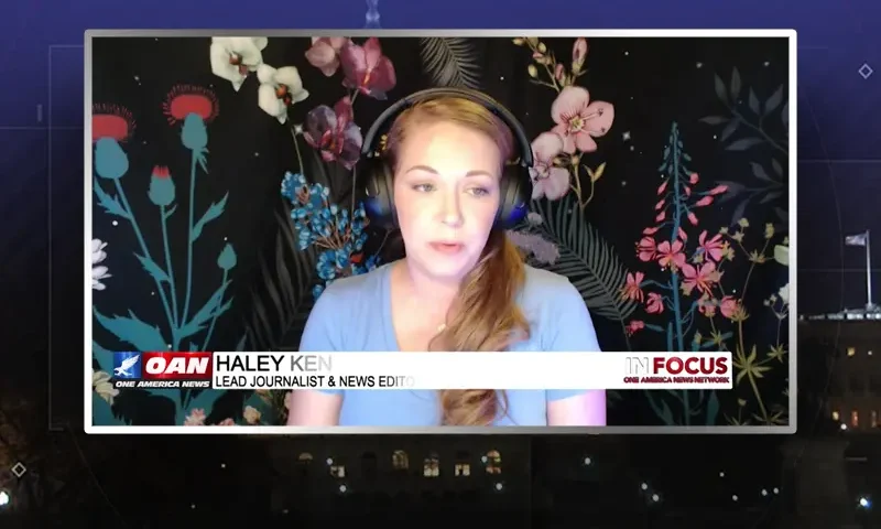 Video still from In Focus on One America News Network during an interview with the guest, Haley Kennington.
