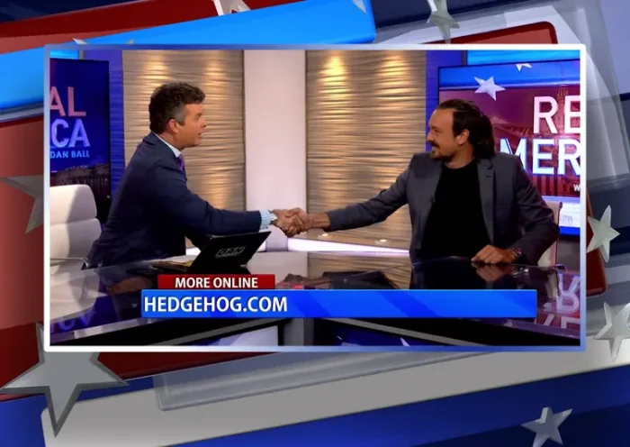 Video still from Real America on One America News Network during an interview with the guest, John Matze.