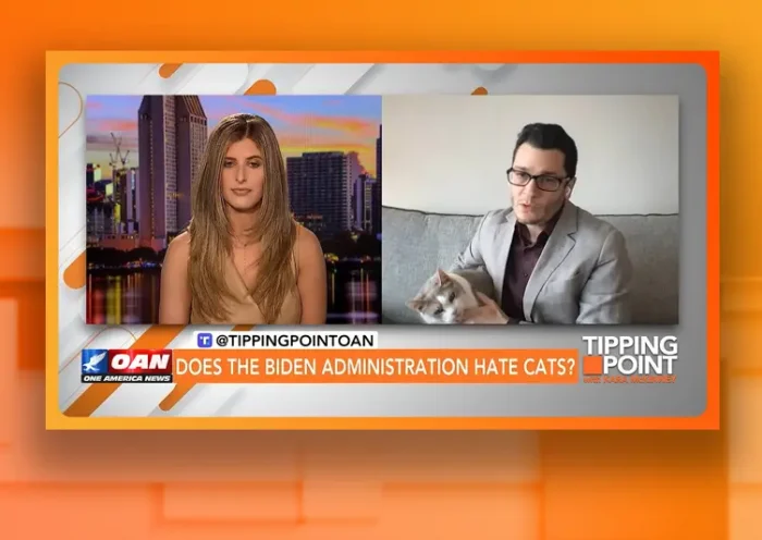 Video still from Tipping Point on One America News Network showing a split screen of the host on the left side, and on the right side is the guest, Anthony Bellotti.