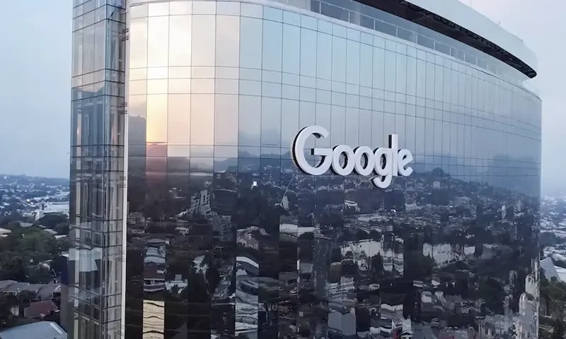 A drone view shows the Google logo on a building after the launch of Google El Salvador in San Salvador, El Salvador, April 16, 2024. REUTERS/Jose Cabezas/File Photo