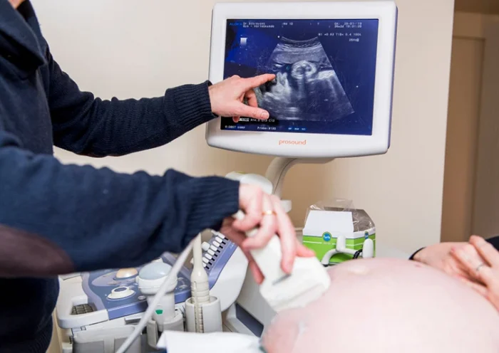 Illustration picture shows a doctor doing an ultrasound examination during a visit of a pregnant woman to her gynaecologist, in Mechelen, Thursday 31 January 2019. BELGA PHOTO JASPER JACOBS (Photo credit should read JASPER JACOBS/AFP via Getty Images)