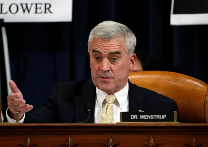 Rep. Brad Wenstrup, R-Ohio, questions Ambassador Kurt Volker, former special envoy to Ukraine, and Tim Morrison, a former official at the National Security Council, as they testify before the House Intelligence Committee on Capitol Hill in Washington, DC on November 19, 2019. - President Donald Trump faces more potentially damning testimony in the Ukraine scandal as a critical week of public impeachment hearings opens Tuesday in the House of Representatives. (Photo by Jacquelyn Martin / POOL / AFP) (Photo by JACQUELYN MARTIN/POOL/AFP via Getty Images)