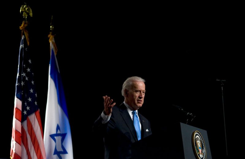 US Vice President Joe Biden gestures during a speech at a Tel Aviv university, on March 11, 2010. Biden said he "appreciates" Israeli Prime Minister Benjamin Netanyahu's response to a row caused by the announcement of plans for 1,600 new east Jerusalem settler homes . AFP PHOTO/DAVID FURST (Photo by DAVID FURST / AFP) (Photo by DAVID FURST/AFP via Getty Images)
