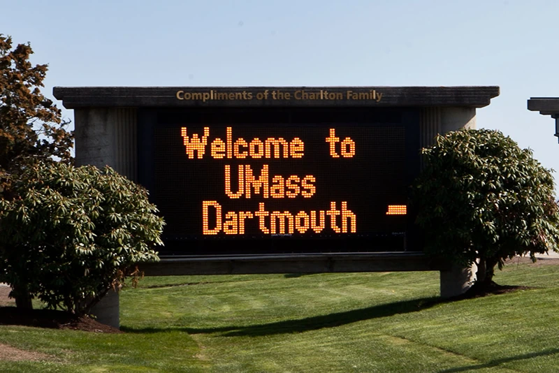 Bombing Suspect Dzhokhar Tsarnaev Attended University Of Massachusetts Dartmouth
DARTMOUTH, MA - APRIL 26: A view of the entrance to the campus of the University of Massachusetts Dartmouth is seen on April 26, 2013 in Dartmouth, Massachusetts. Boston Marathon bombing suspect Dzhokhar Tsarnaev was a sophomore attending the university. (Photo by Kayana Szymczak/Getty Images)